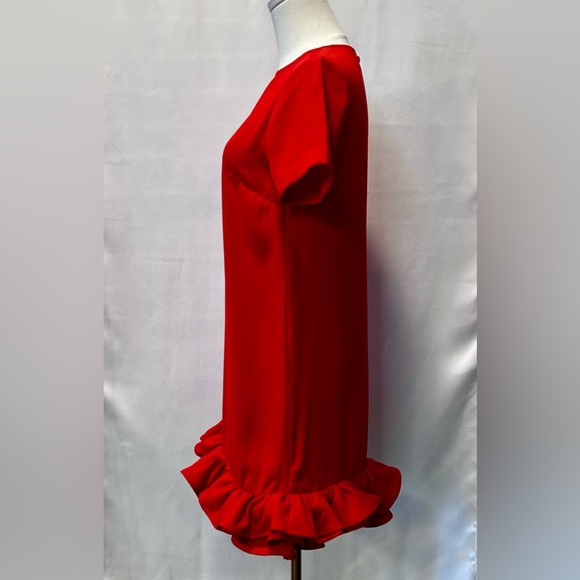 Anthropologie Vineet Bahl Vibrant Red Ruffled Hem Short Sleeve Mini Dress  XXS - Picture 4 of 8